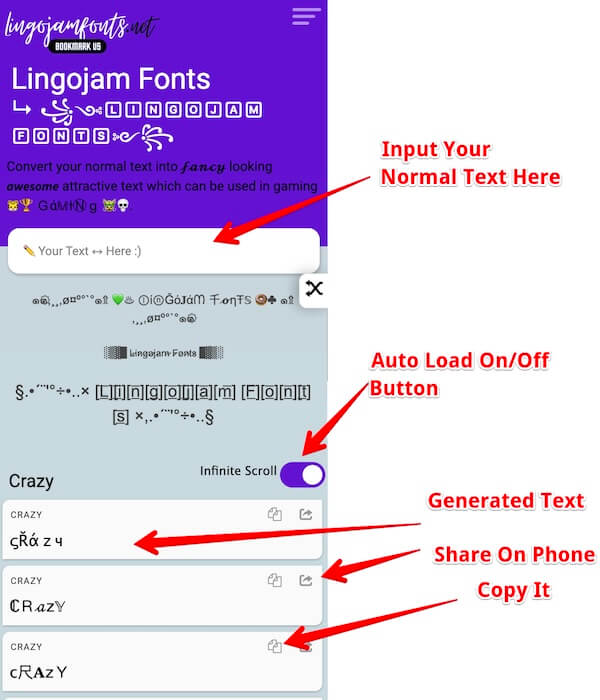 How to use this Lingojam Fonts website
